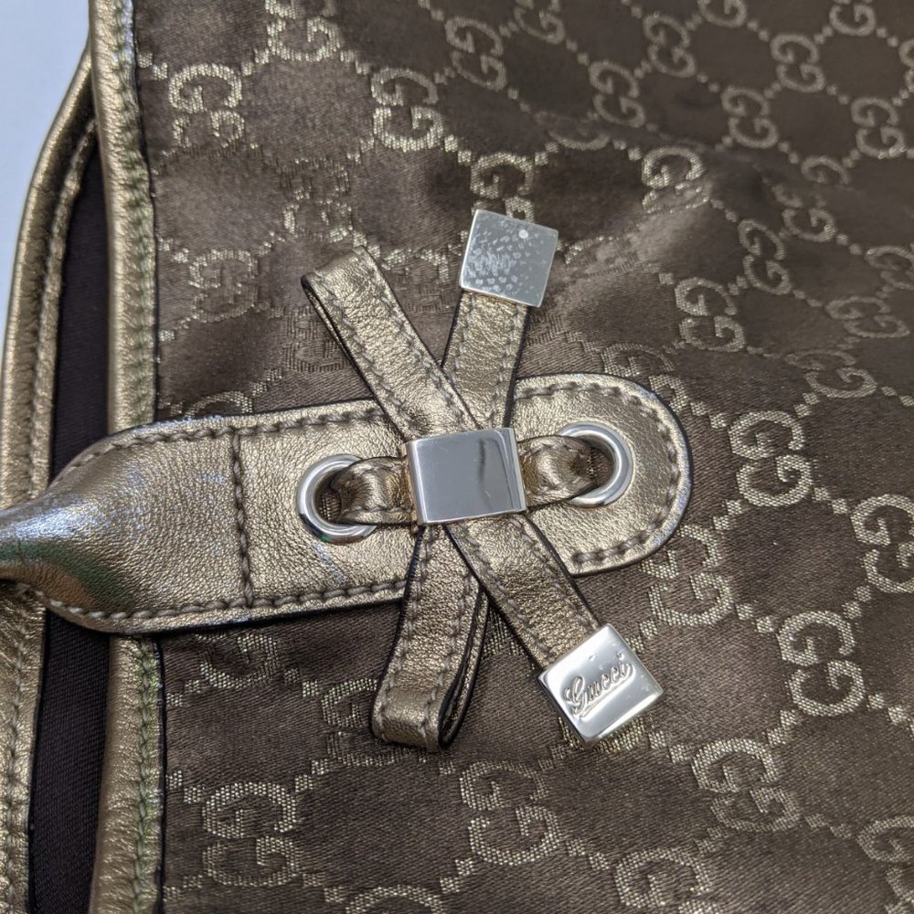 Gucci Tote Bag GG Canvas Light Brown Silk Satin - Picture 13 of 16